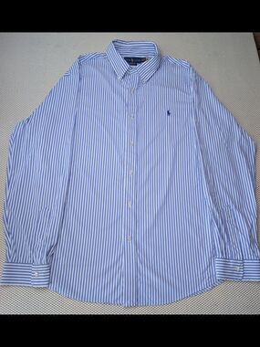 Ralph Lauren Men's XXL Classic Fit Performance Blue Pinstripe Button Down Shirt